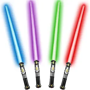 Cawiew 4 Pack Light up Sword Saber with FX Sound (on-Off Control) and Full Retractable Handle